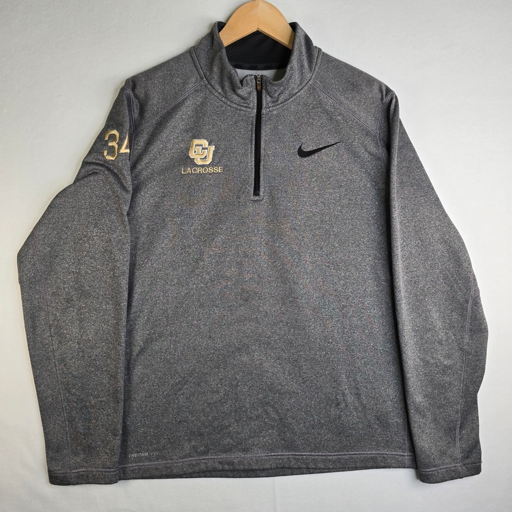 Nike Therma-FIT CU Lacrosse Quarter Zip Pullover Gray Mens Large 34 Heathered